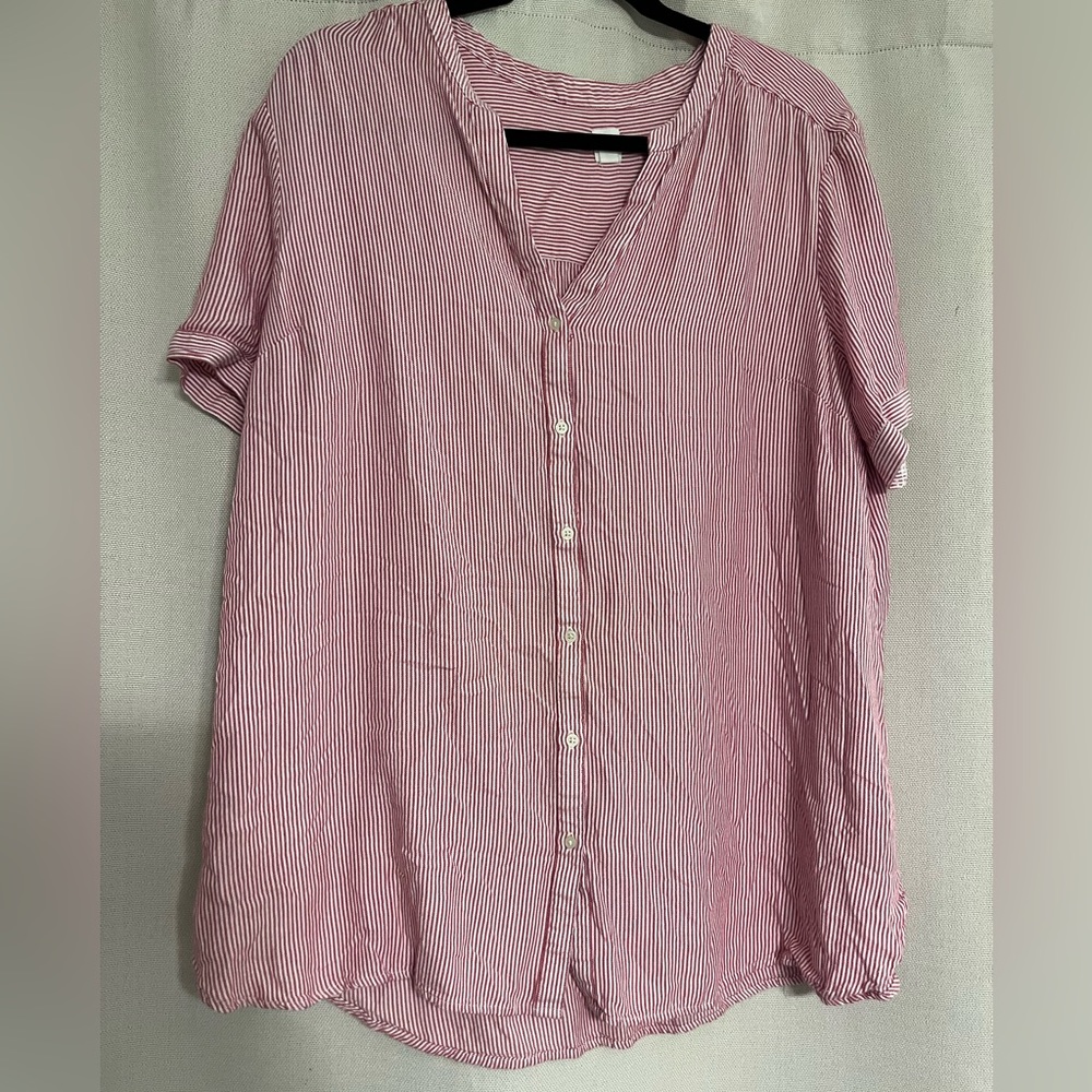 Red and white striped maternity shirt